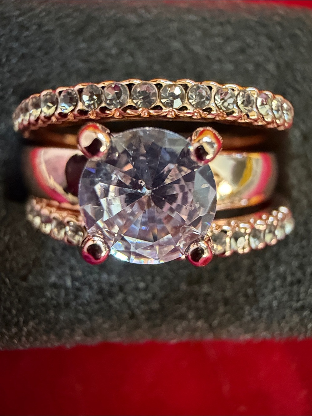 3 Ring Set, Rose Gold Tone Engagement Ring Set, SZ 10, (J296)